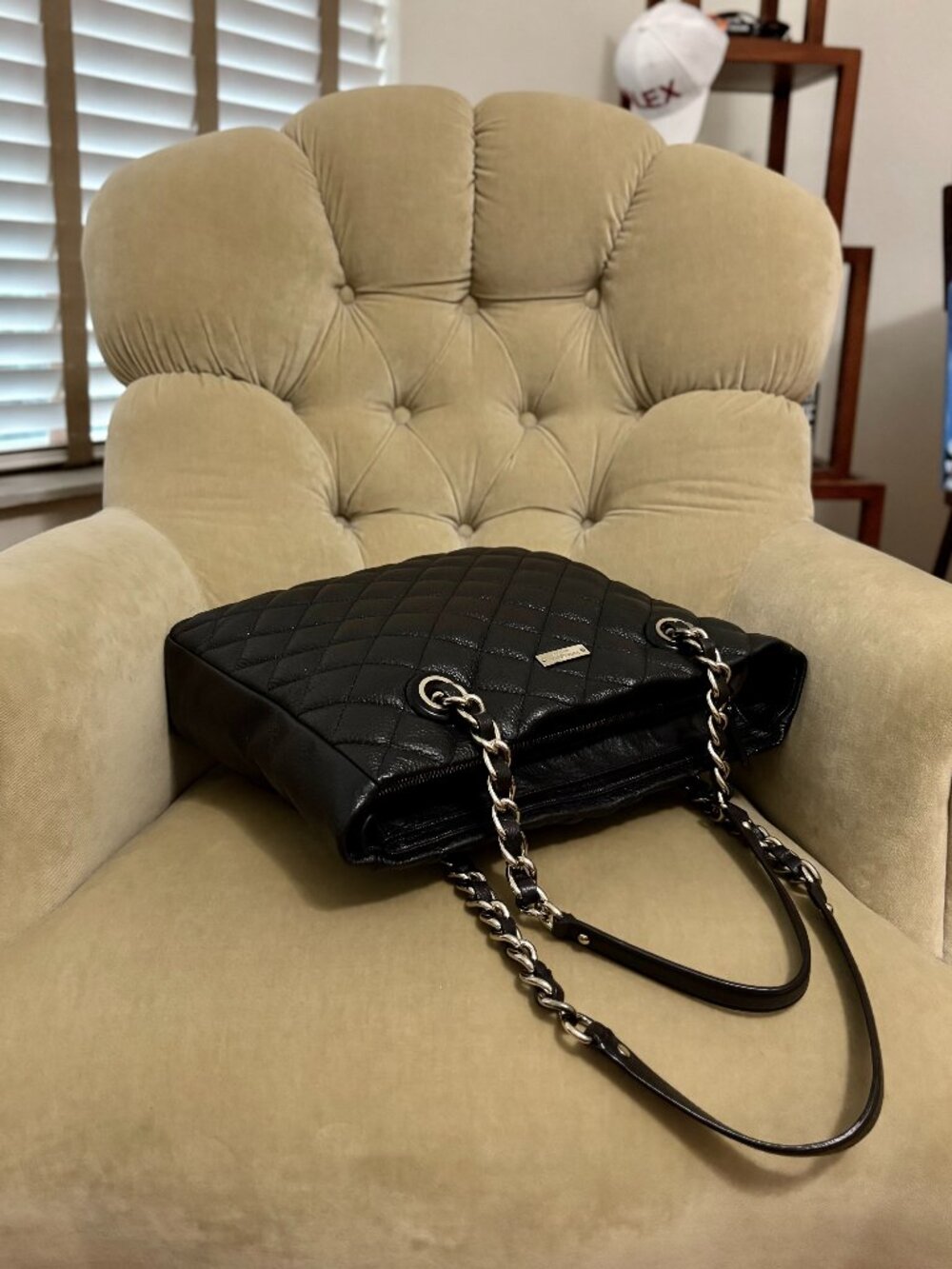 VTG Auth KATE SPADE Large Diamond Quilted Leather Shopper Tote Satchel Bag - Picture 4 of 7